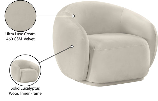 Meridian Furniture Emery Plush Velvet Accent Chair with Curved Eucalyptus Frame for Modern Living Room Comfort Cream 44044Cream-C