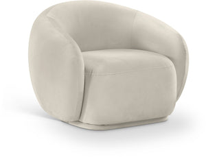 Meridian Furniture Emery Plush Velvet Accent Chair with Curved Eucalyptus Frame for Modern Living Room Comfort Cream 44044Cream-C