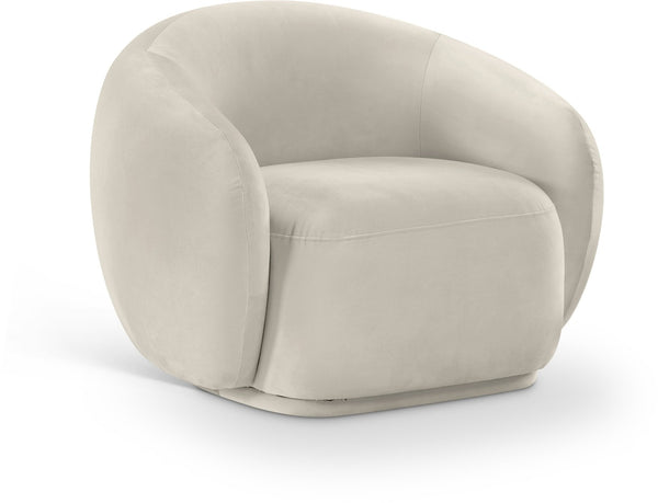 Meridian Furniture Emery Plush Velvet Accent Chair with Curved Eucalyptus Frame for Modern Living Room Comfort Cream 44044Cream-C