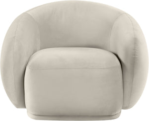 Meridian Furniture Emery Plush Velvet Accent Chair with Curved Eucalyptus Frame for Modern Living Room Comfort Cream 44044Cream-C