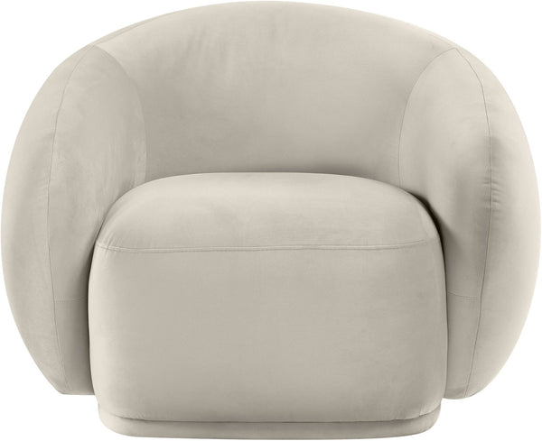 Meridian Furniture Emery Plush Velvet Accent Chair with Curved Eucalyptus Frame for Modern Living Room Comfort Cream 44044Cream-C
