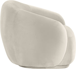 Meridian Furniture Emery Plush Velvet Accent Chair with Curved Eucalyptus Frame for Modern Living Room Comfort Cream 44044Cream-C