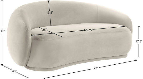 Meridian Furniture Emery Curved Velvet Sofa with Deep Cushioned Seating and Rounded Arms for Modern Living Rooms Cream 77 inches 44044Cream-L