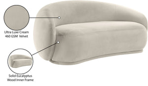 Meridian Furniture Emery Curved Velvet Sofa with Deep Cushioned Seating and Rounded Arms for Modern Living Rooms Cream 77 inches 44044Cream-L