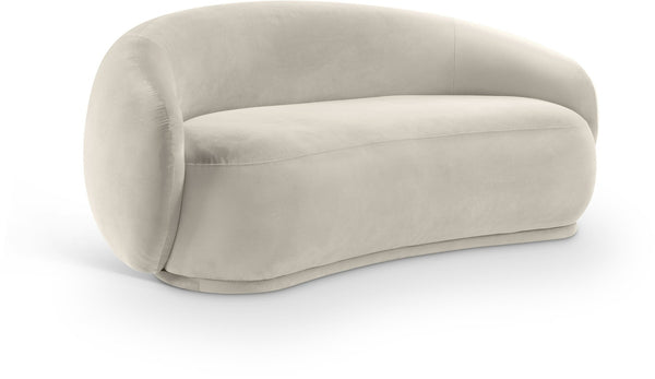 Meridian Furniture Emery Curved Velvet Sofa with Deep Cushioned Seating and Rounded Arms for Modern Living Rooms Cream 77 inches 44044Cream-L