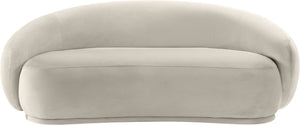 Meridian Furniture Emery Curved Velvet Sofa with Deep Cushioned Seating and Rounded Arms for Modern Living Rooms Cream 77 inches 44044Cream-L