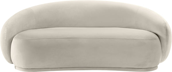 Meridian Furniture Emery Curved Velvet Sofa with Deep Cushioned Seating and Rounded Arms for Modern Living Rooms Cream 77 inches 44044Cream-L