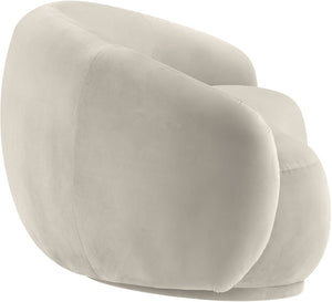 Meridian Furniture Emery Curved Velvet Sofa with Deep Cushioned Seating and Rounded Arms for Modern Living Rooms Cream 77 inches 44044Cream-L
