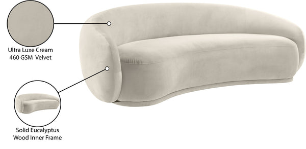 Meridian Furniture Emery Curved Velvet Sofa with Deep Cushioned Seating and Rounded Arms for Modern Living Rooms Cream 95 inches 44044Cream-S
