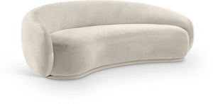 Meridian Furniture Emery Curved Velvet Sofa with Deep Cushioned Seating and Rounded Arms for Modern Living Rooms Cream 95 inches 44044Cream-S