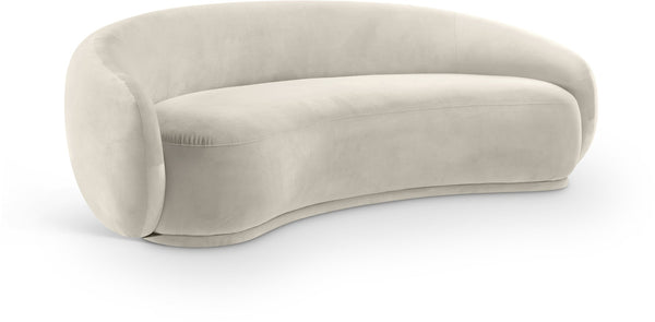 Meridian Furniture Emery Curved Velvet Sofa with Deep Cushioned Seating and Rounded Arms for Modern Living Rooms Cream 95 inches 44044Cream-S