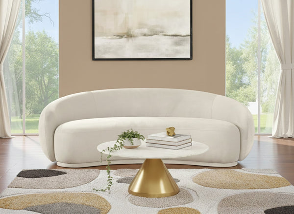 Meridian Furniture Emery Curved Velvet Sofa with Deep Cushioned Seating and Rounded Arms for Modern Living Rooms Cream 95 inches 44044Cream-S