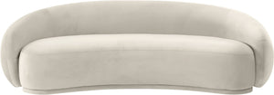 Meridian Furniture Emery Curved Velvet Sofa with Deep Cushioned Seating and Rounded Arms for Modern Living Rooms Cream 95 inches 44044Cream-S
