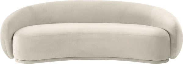 Meridian Furniture Emery Curved Velvet Sofa with Deep Cushioned Seating and Rounded Arms for Modern Living Rooms Cream 95 inches 44044Cream-S