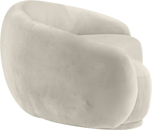 Meridian Furniture Emery Curved Velvet Sofa with Deep Cushioned Seating and Rounded Arms for Modern Living Rooms Cream 95 inches 44044Cream-S