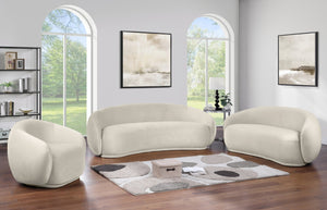 Meridian Furniture Emery Curved Velvet Sofa with Deep Cushioned Seating and Rounded Arms for Modern Living Rooms Cream 95 inches 44044Cream-S