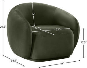 Meridian Furniture Emery Plush Velvet Accent Chair with Curved Eucalyptus Frame for Modern Living Room Comfort Green 44044Green-C