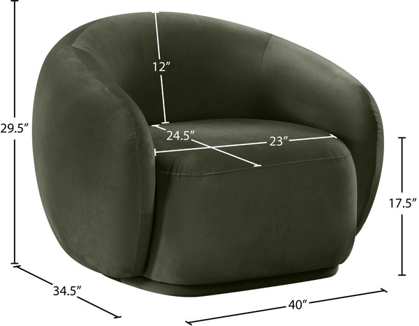 Meridian Furniture Emery Plush Velvet Accent Chair with Curved Eucalyptus Frame for Modern Living Room Comfort Green 44044Green-C