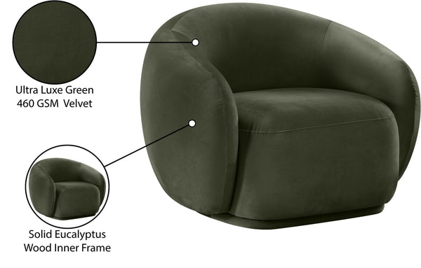 Meridian Furniture Emery Plush Velvet Accent Chair with Curved Eucalyptus Frame for Modern Living Room Comfort Green 44044Green-C