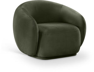 Meridian Furniture Emery Plush Velvet Accent Chair with Curved Eucalyptus Frame for Modern Living Room Comfort Green 44044Green-C