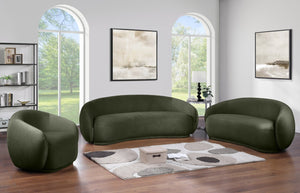 Meridian Furniture Emery Plush Velvet Accent Chair with Curved Eucalyptus Frame for Modern Living Room Comfort Green 44044Green-C