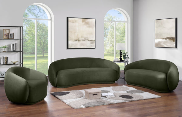 Meridian Furniture Emery Plush Velvet Accent Chair with Curved Eucalyptus Frame for Modern Living Room Comfort Green 44044Green-C