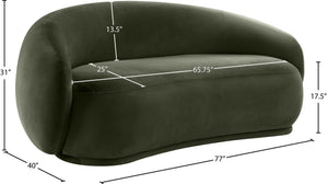 Meridian Furniture Emery Curved Velvet Sofa with Deep Cushioned Seating and Rounded Arms for Modern Living Rooms Green 77 inches 44044Green-L