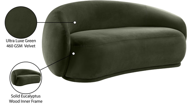 Meridian Furniture Emery Curved Velvet Sofa with Deep Cushioned Seating and Rounded Arms for Modern Living Rooms Green 77 inches 44044Green-L