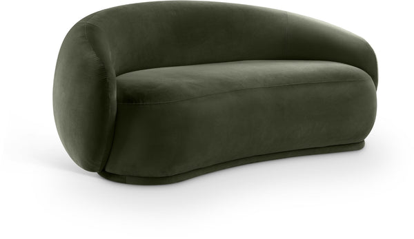 Meridian Furniture Emery Curved Velvet Sofa with Deep Cushioned Seating and Rounded Arms for Modern Living Rooms Green 77 inches 44044Green-L