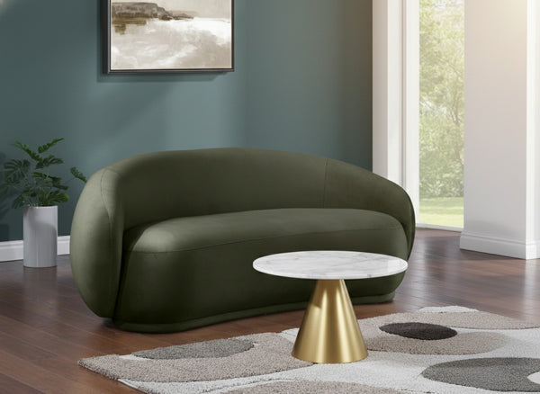Meridian Furniture Emery Curved Velvet Sofa with Deep Cushioned Seating and Rounded Arms for Modern Living Rooms Green 77 inches 44044Green-L