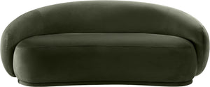 Meridian Furniture Emery Curved Velvet Sofa with Deep Cushioned Seating and Rounded Arms for Modern Living Rooms Green 77 inches 44044Green-L