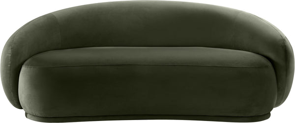 Meridian Furniture Emery Curved Velvet Sofa with Deep Cushioned Seating and Rounded Arms for Modern Living Rooms Green 77 inches 44044Green-L