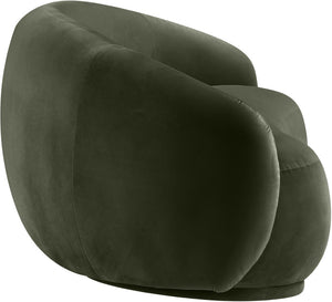 Meridian Furniture Emery Curved Velvet Sofa with Deep Cushioned Seating and Rounded Arms for Modern Living Rooms Green 77 inches 44044Green-L