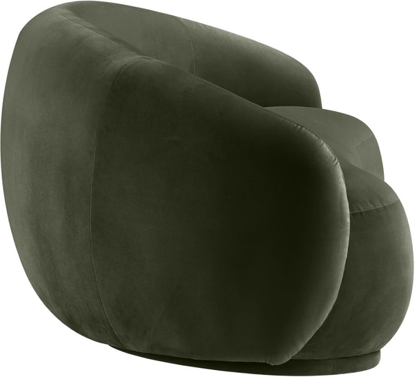 Meridian Furniture Emery Curved Velvet Sofa with Deep Cushioned Seating and Rounded Arms for Modern Living Rooms Green 77 inches 44044Green-L