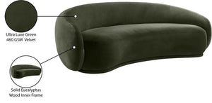 Meridian Furniture Emery Curved Velvet Sofa with Deep Cushioned Seating and Rounded Arms for Modern Living Rooms Green 95 inches 44044Green-S
