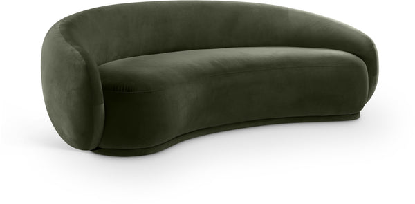 Meridian Furniture Emery Curved Velvet Sofa with Deep Cushioned Seating and Rounded Arms for Modern Living Rooms Green 95 inches 44044Green-S