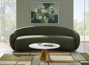 Meridian Furniture Emery Curved Velvet Sofa with Deep Cushioned Seating and Rounded Arms for Modern Living Rooms Green 95 inches 44044Green-S