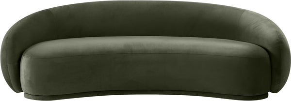 Meridian Furniture Emery Curved Velvet Sofa with Deep Cushioned Seating and Rounded Arms for Modern Living Rooms Green 95 inches 44044Green-S