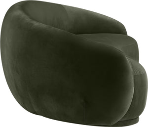Meridian Furniture Emery Curved Velvet Sofa with Deep Cushioned Seating and Rounded Arms for Modern Living Rooms Green 95 inches 44044Green-S