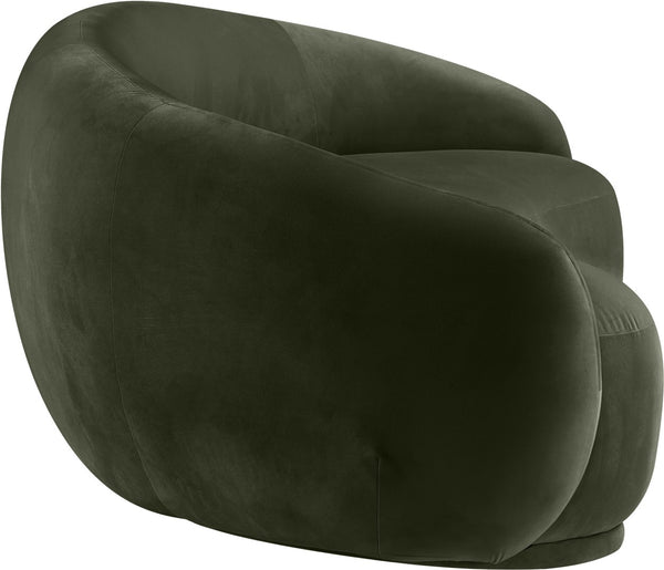 Meridian Furniture Emery Curved Velvet Sofa with Deep Cushioned Seating and Rounded Arms for Modern Living Rooms Green 95 inches 44044Green-S