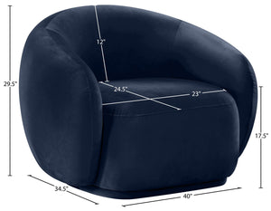 Meridian Furniture Emery Plush Velvet Accent Chair with Curved Eucalyptus Frame for Modern Living Room Comfort Navy 44044Navy-C