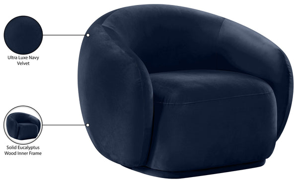 Meridian Furniture Emery Plush Velvet Accent Chair with Curved Eucalyptus Frame for Modern Living Room Comfort Navy 44044Navy-C