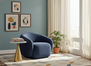 Meridian Furniture Emery Plush Velvet Accent Chair with Curved Eucalyptus Frame for Modern Living Room Comfort Navy 44044Navy-C