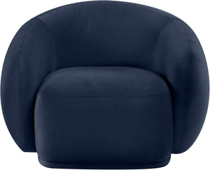 Meridian Furniture Emery Plush Velvet Accent Chair with Curved Eucalyptus Frame for Modern Living Room Comfort Navy 44044Navy-C
