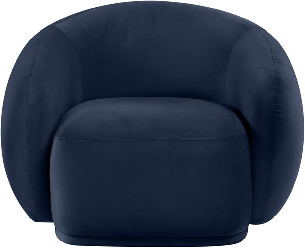 Meridian Furniture Emery Plush Velvet Accent Chair with Curved Eucalyptus Frame for Modern Living Room Comfort Navy 44044Navy-C