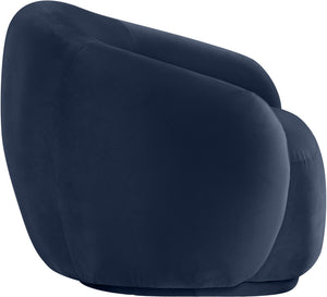 Meridian Furniture Emery Plush Velvet Accent Chair with Curved Eucalyptus Frame for Modern Living Room Comfort Navy 44044Navy-C