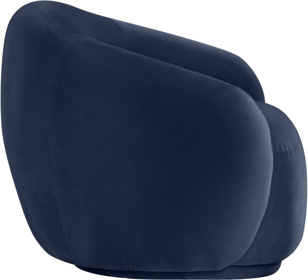 Meridian Furniture Emery Plush Velvet Accent Chair with Curved Eucalyptus Frame for Modern Living Room Comfort Navy 44044Navy-C