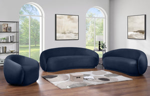 Meridian Furniture Emery Plush Velvet Accent Chair with Curved Eucalyptus Frame for Modern Living Room Comfort Navy 44044Navy-C