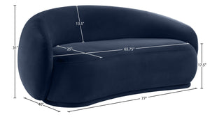 Meridian Furniture Emery Curved Velvet Sofa with Deep Cushioned Seating and Rounded Arms for Modern Living Rooms Navy 77 inches 44044Navy-L