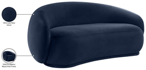 Meridian Furniture Emery Curved Velvet Sofa with Deep Cushioned Seating and Rounded Arms for Modern Living Rooms Navy 77 inches 44044Navy-L